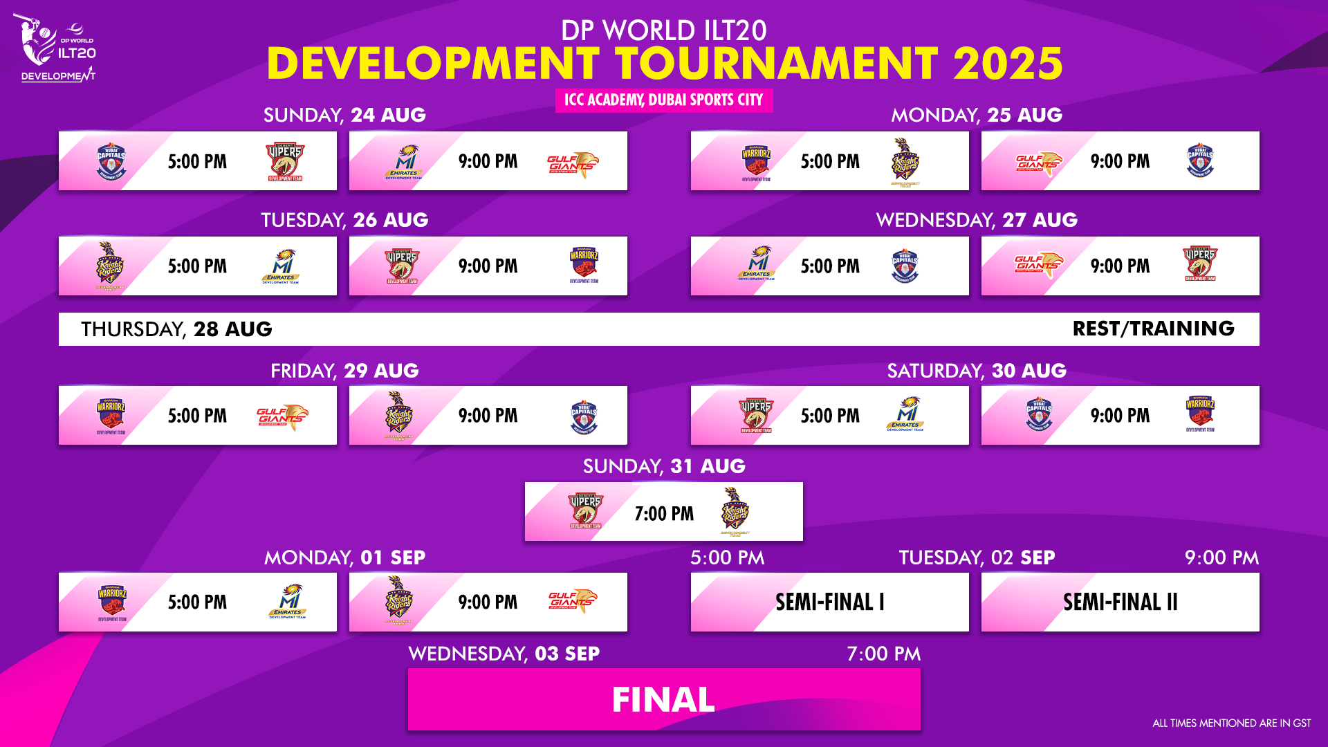 Third edition of the DP World ILT20 Development Tournament begins on Sunday, 24 August